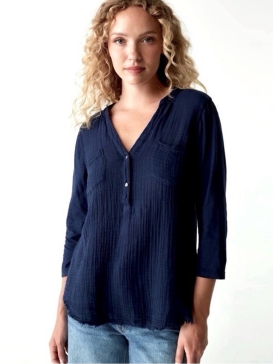 Michael Stars Tops - Michael Stars Mabel Mixed Fabric Henley 3/4 Sleeve in Nocturnal Sz XS